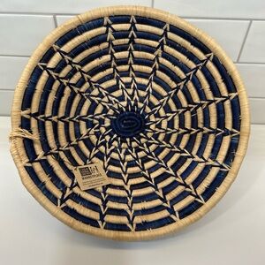 Primitive Coil Basket Grass Hand Woven Star Boho Basket Bowl 13.5" x4.5" UGANDA